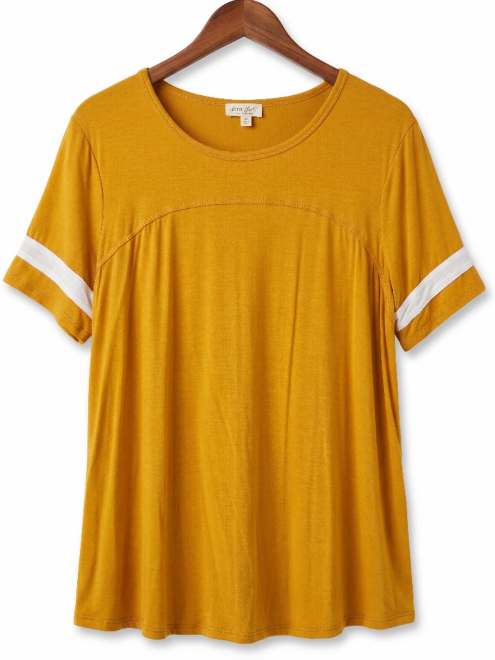 Ultra Flirt Lightweight Mustard Yellow Varsity Style Stretch Top Women’s Size 1X